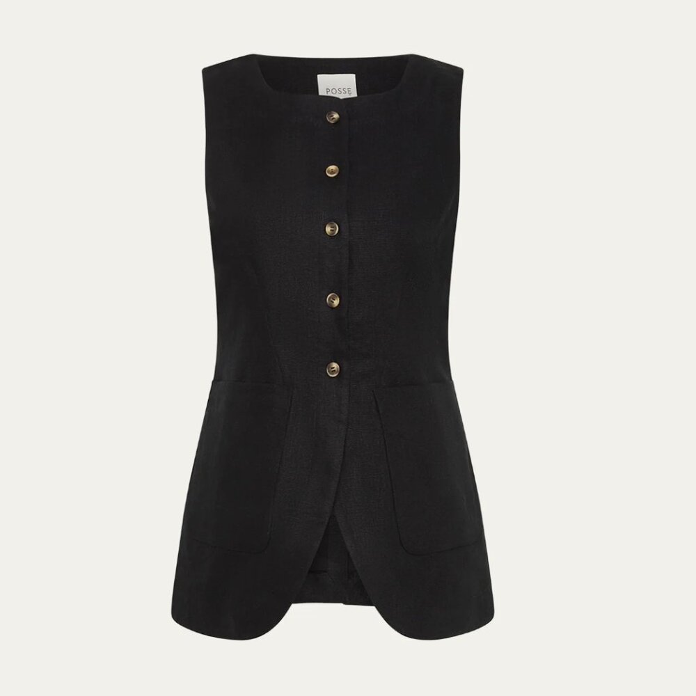 Posse "Emma" Linen Vest - Black - Picture 3 of 7
